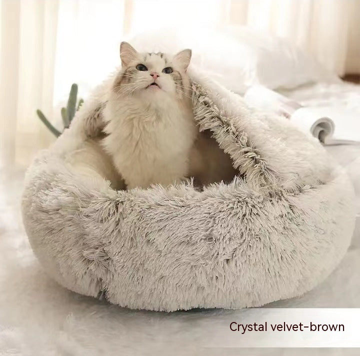 Discover the Comfort of Our Pet Two In One Plush Round Winter Bed